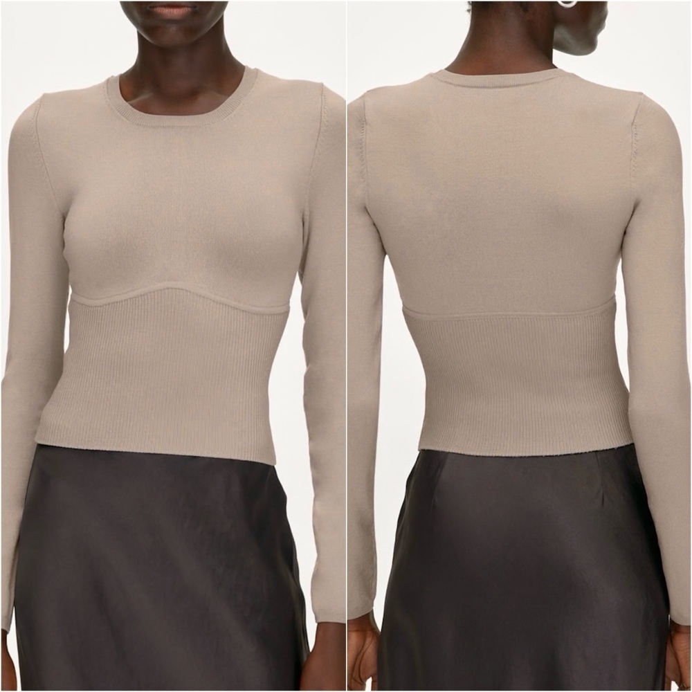 Aritzia Babaton XL Empire Knit Long Sleeve Stretch Beige Taupe Top